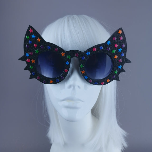 "Meowzer" Black Glitter Star Cat Sunglasses