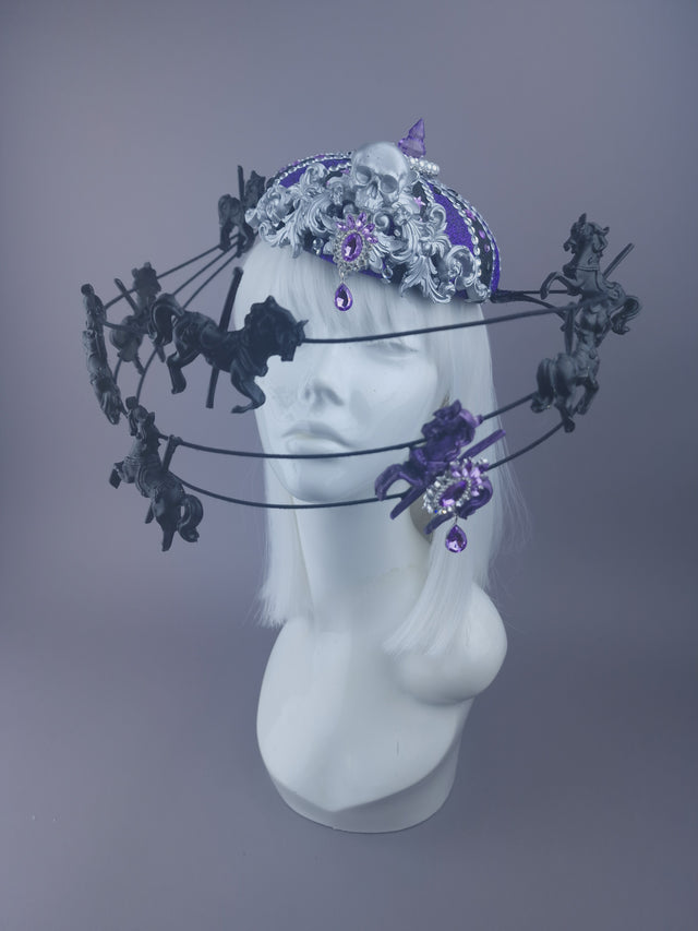 "Cirque Forever" Black & Purple Circus Carousel Wired Veil Hat