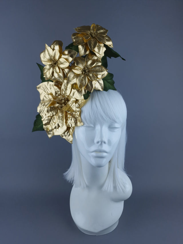 Metallic Gold Poinsettia Xmas Headdress