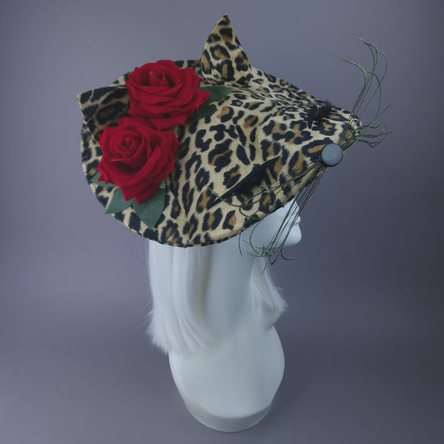"Purrr" Leopard Print Cat & Rose Hat