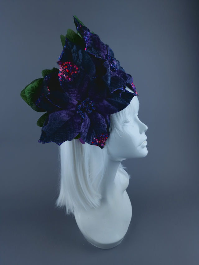 Purple Velvet Poinsettia Xmas Headdress