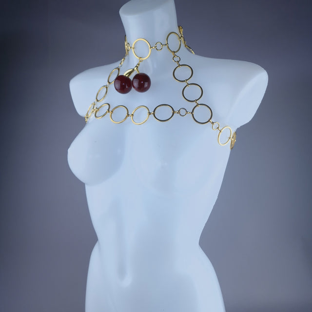 "Pop my Cherry" Unisex Gold Ring & Cherry Jewellery Harness