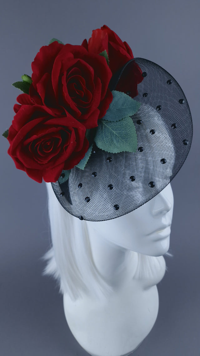 "Doris" Roses & Veil Headdress