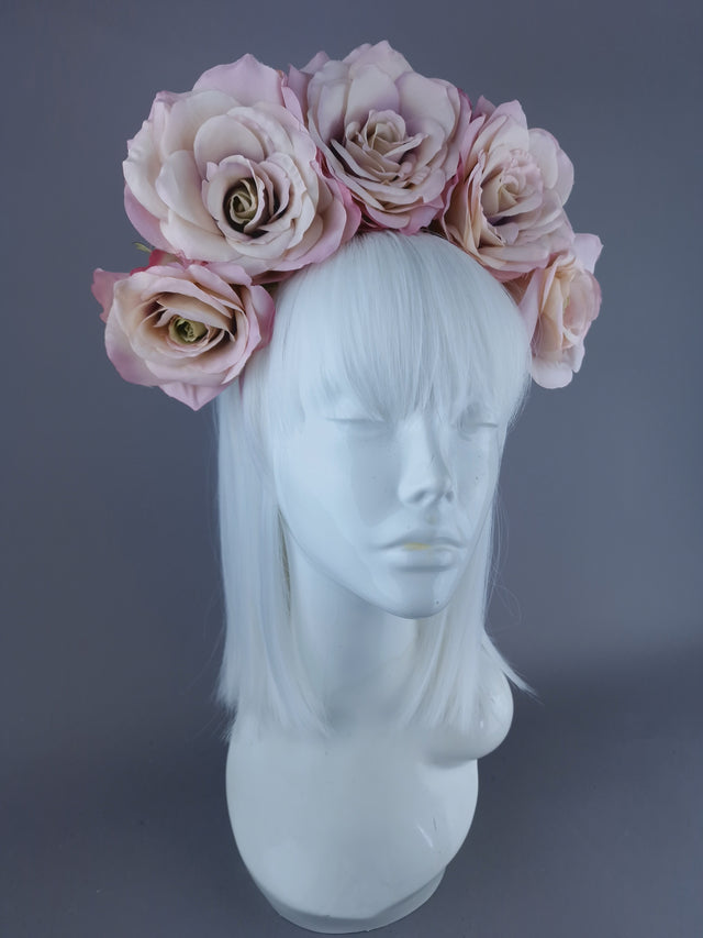 "Dawn" Pale Dusky Pink Rose Headdress & Neckpiece