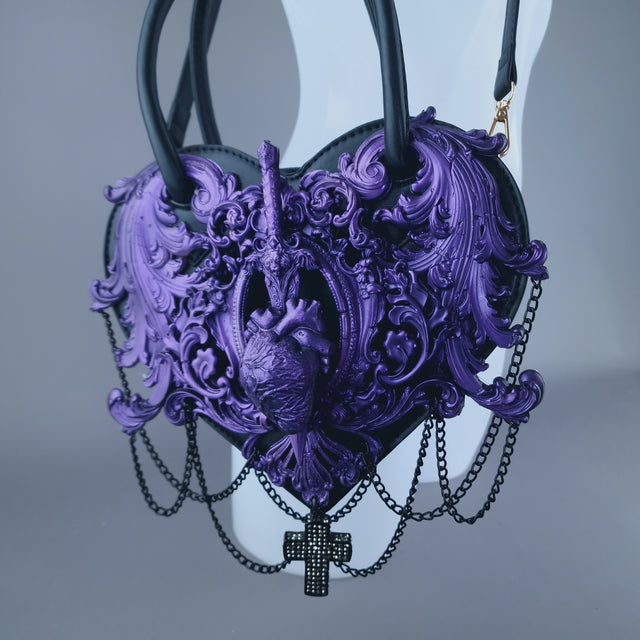 "Tullia" Purple Filigree Heart Shaped Handbag