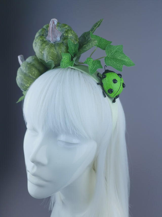 Pearls & Swine: Autumnal Headdress with Ladybird & Green Pumpkin "Snug"