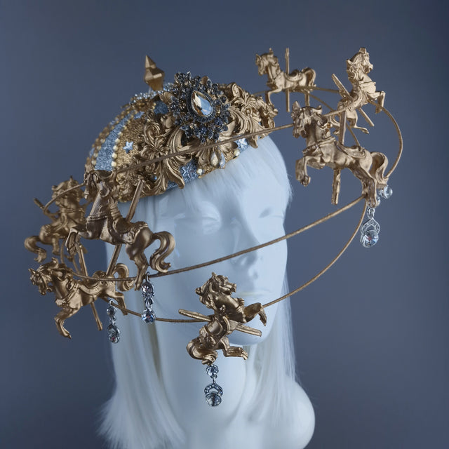 "Cirque Forever" Gold & Silver Circus Carousel Wired Veil Hat