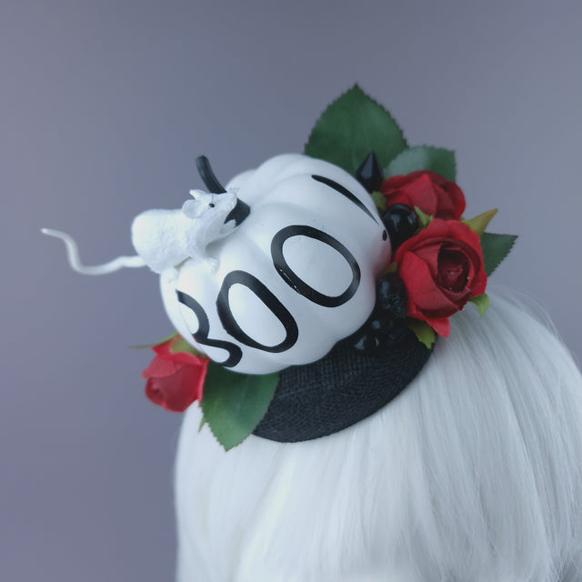 "Dreda" White Pumpkin, Ray & Roses Mini Fascinator