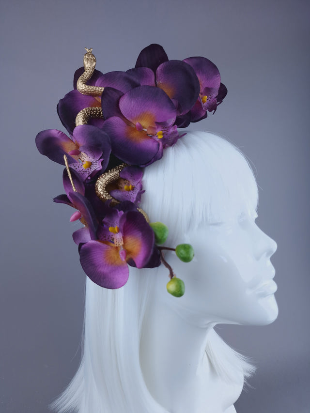 "Serpentes" Purple Orchid & Gold Snake Headdress