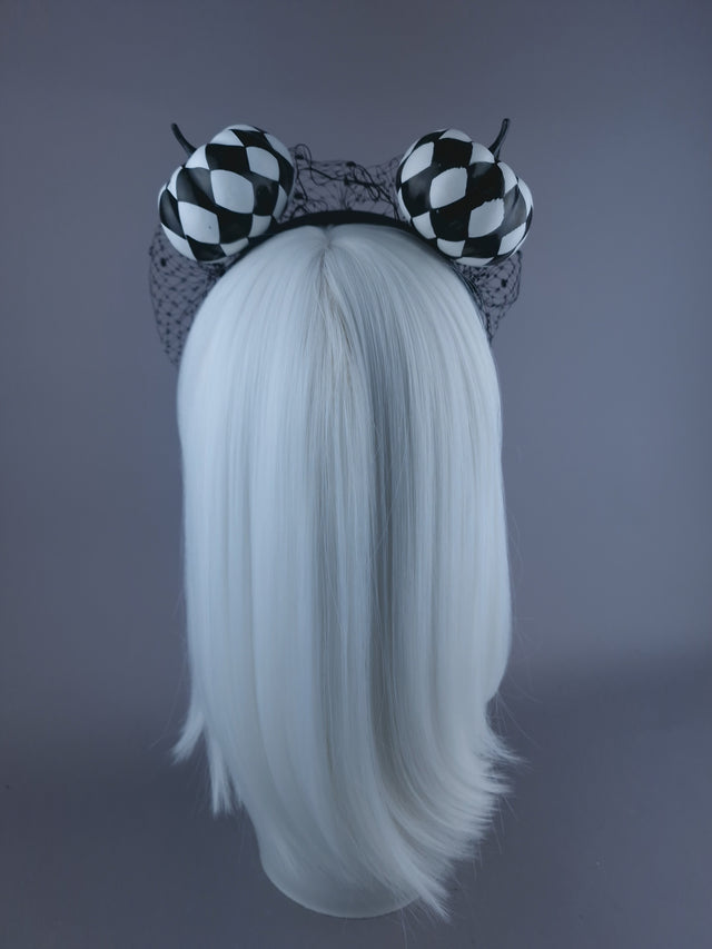 "Boo" Black & White Pumpkin Ear Veil Headdress