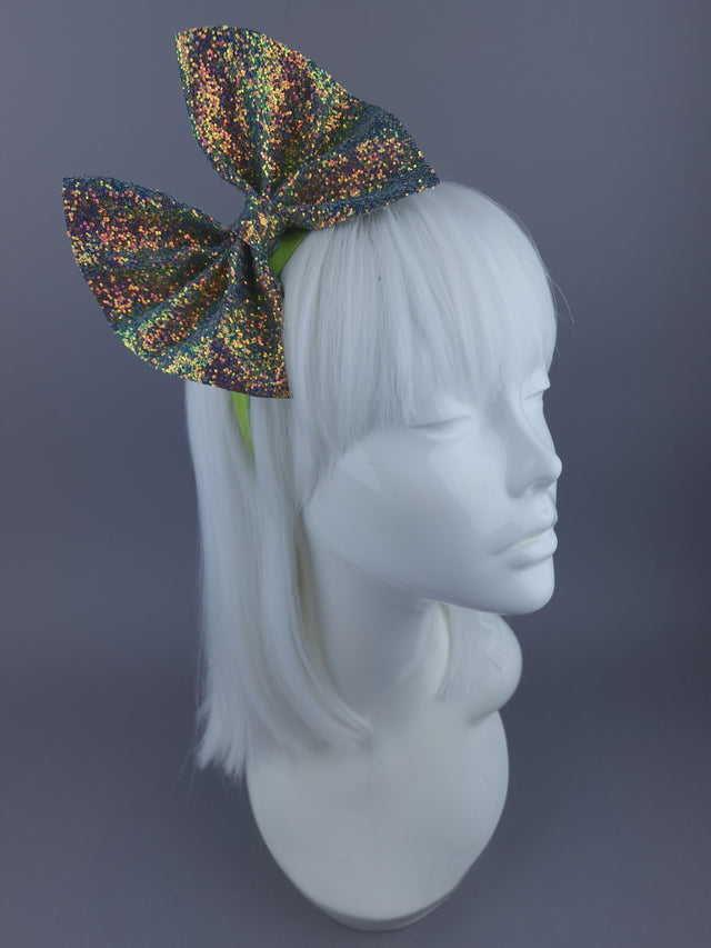 Glitter Bow Green Headpiece