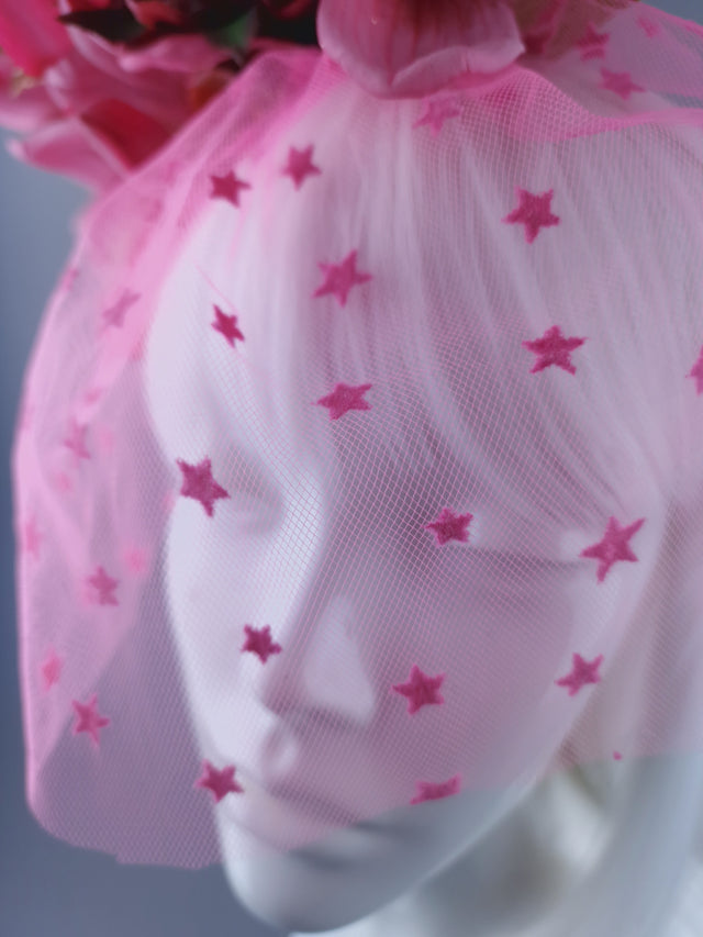 "Anona" Pink Pineapple, Orchid & Star Veil Headdress