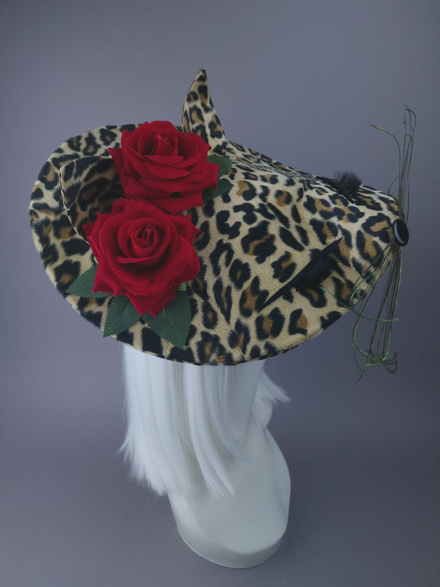 "Purrr" Leopard Print Cat & Rose Hat