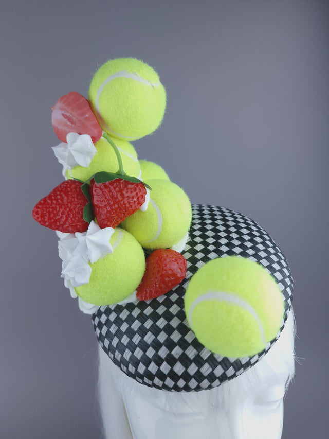 Pearls & Swine: Wimbledon Fascinator Tennis Balls Hat - Strawberries & Cream