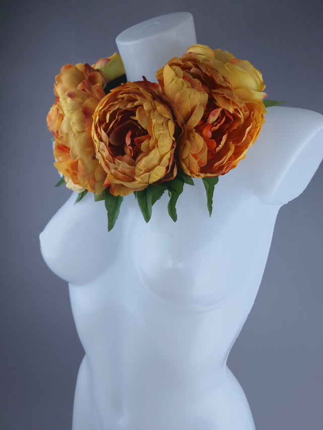 "Vibe" Orange Peony Flower Headdress & Neckpiece