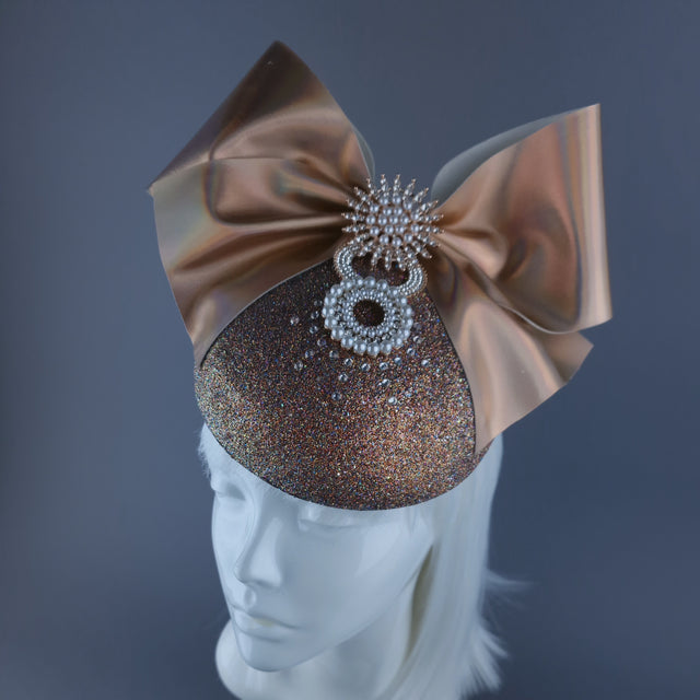 "Nova Godina" Iridescent Gold Jewel Bow Fascinator Hat