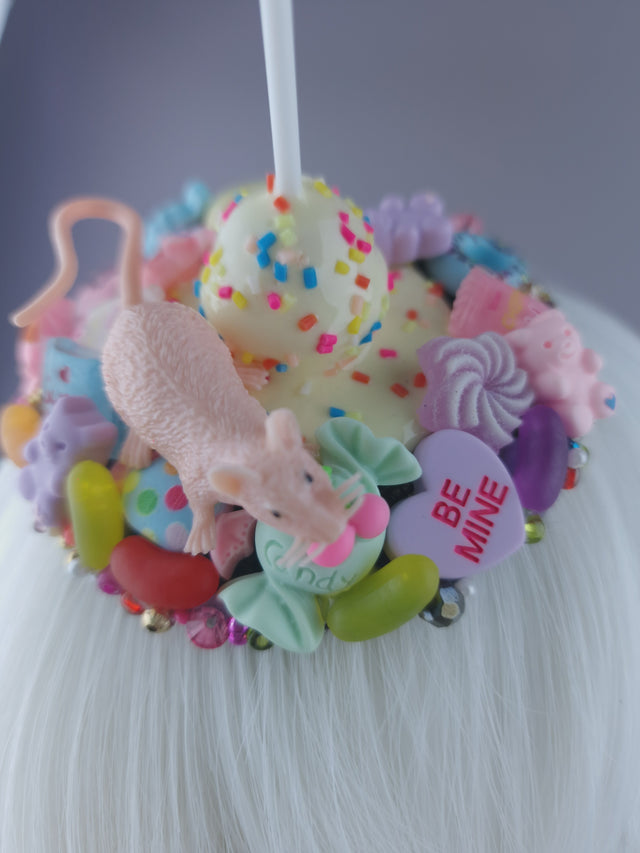"Feast" Pink Rat & Candy Mini Fascinator