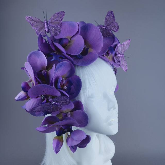 "Badriyah" Purple Orchid & Butterfly Headdress