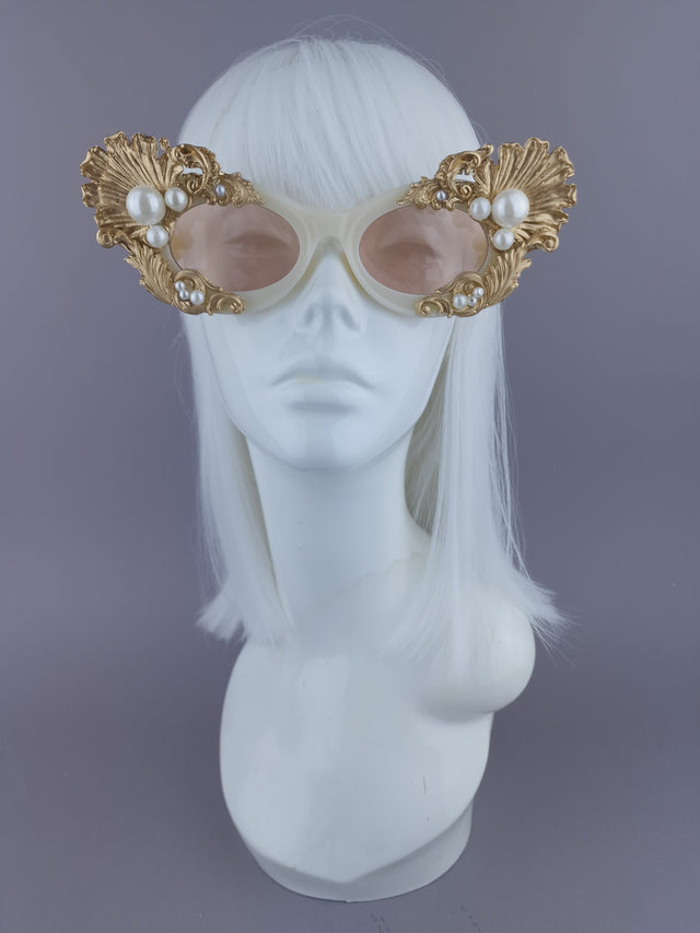 Pearls & Swine: Gold Shell, Filigree & Pearl Sunglasses "Coquillage"