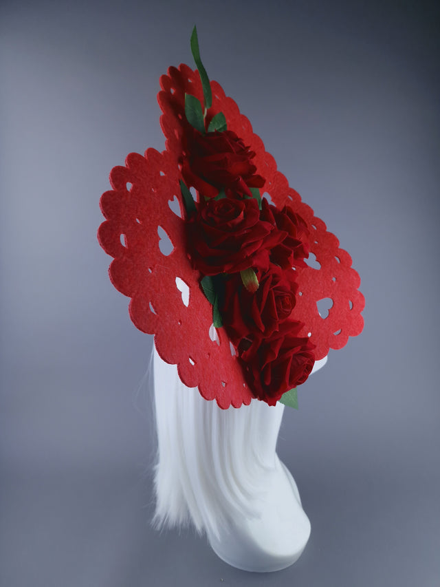 "Amora" Giant Red Heart & Roses Headdress