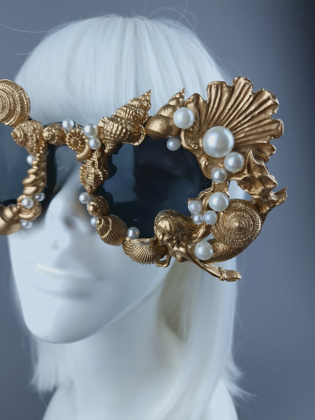 "Ariella" Gold & Pearl Shell Mermaid Sunglasses