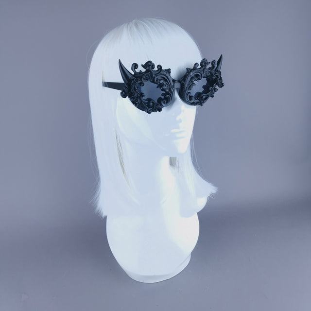 "Superbeast" Black Filigree Ornate Devil Horn Sunglasses