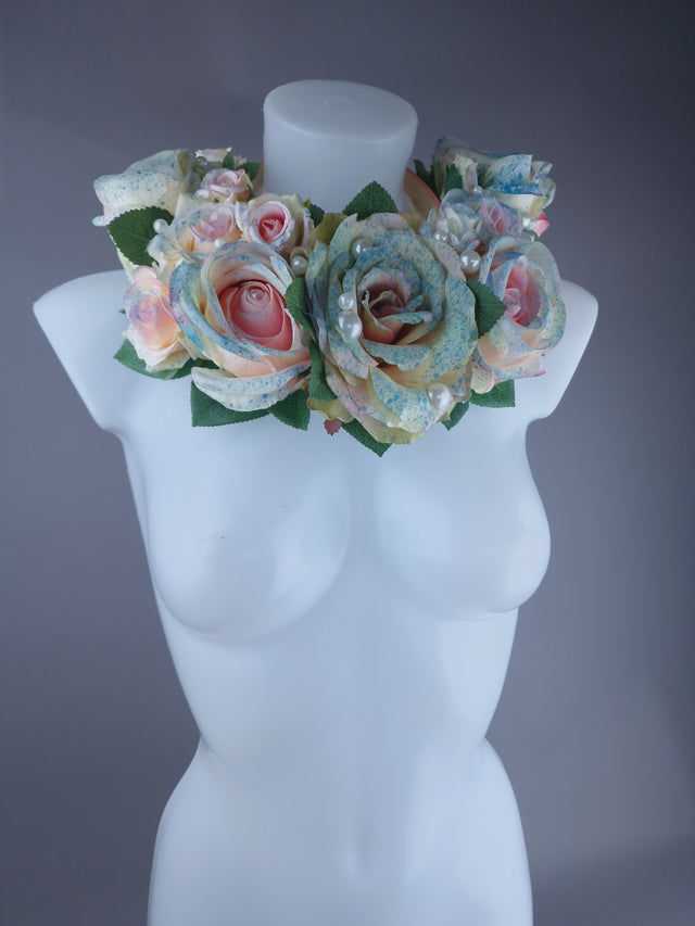 "Lolitta" Pastel Rose & Pearl Flower Headdress & Neckpiece