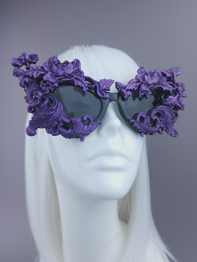 Pearls & Swine: Purple Filigree Cat Eye Sunglasses "Lamia"