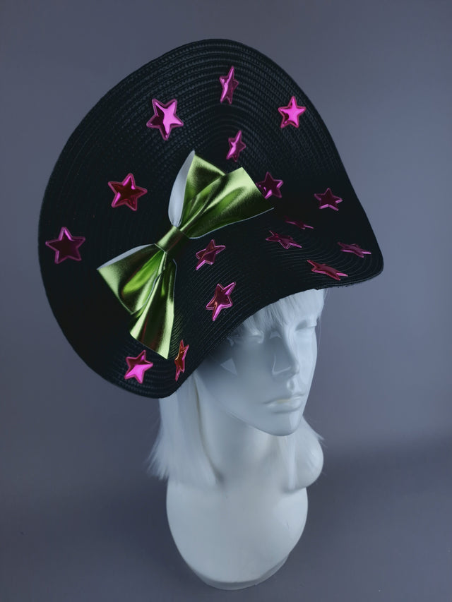 "Twinx" Green Bow with Pink Stars Black Hat