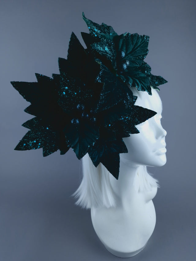 Dark Teal Green Poinsettia Xmas Headdress