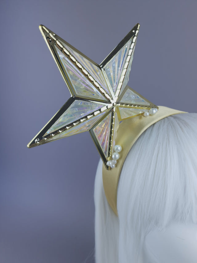 "A Star is Born" Iridescent Gold Star & Pearl Headpiece