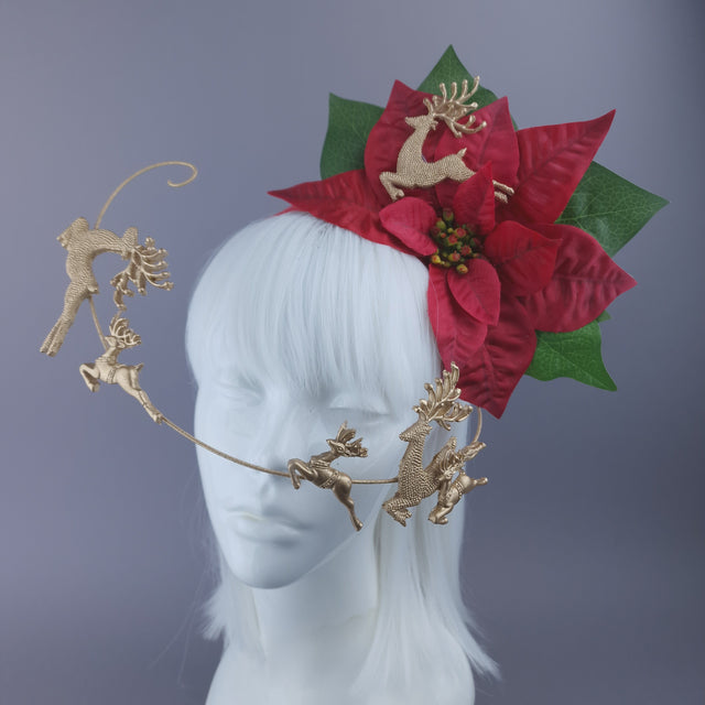 Red Poinsettia & Reindeer Xmas Headdress