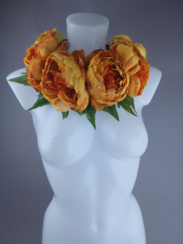 "Vibe" Orange Peony Flower Headdress & Neckpiece