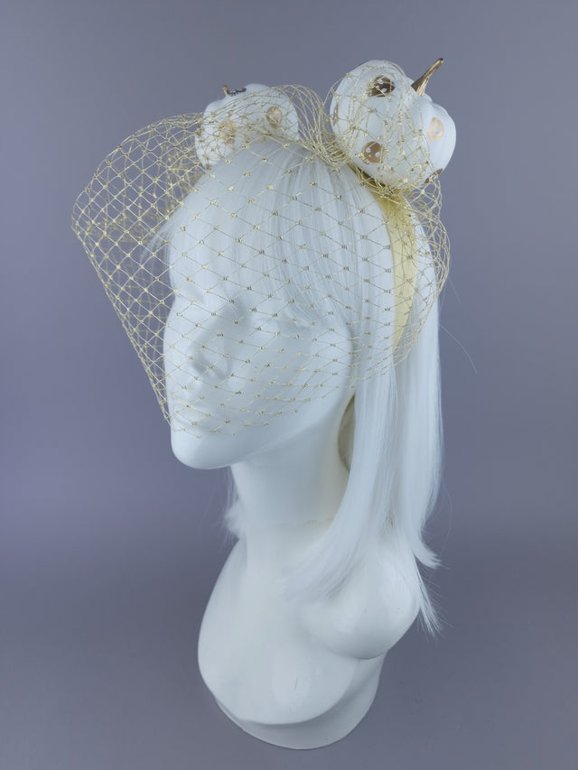 "Boo-Boo" Gold & White Pumpkin Ear Veil Headdress