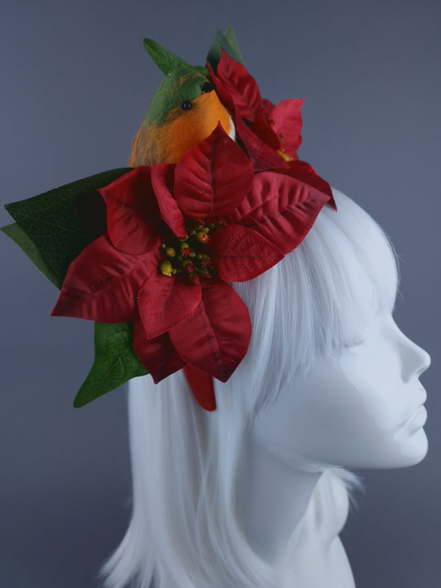 Robin & Red Poinsettia Xmas Headdress