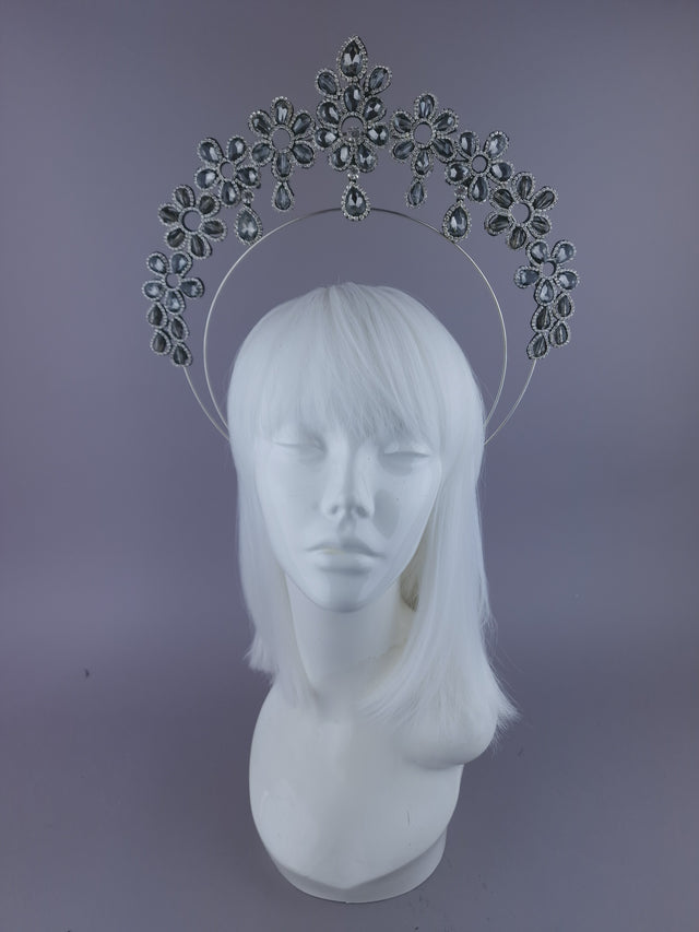 Pearls & Swine: Grey Diamanté Jewel Halo Headdress