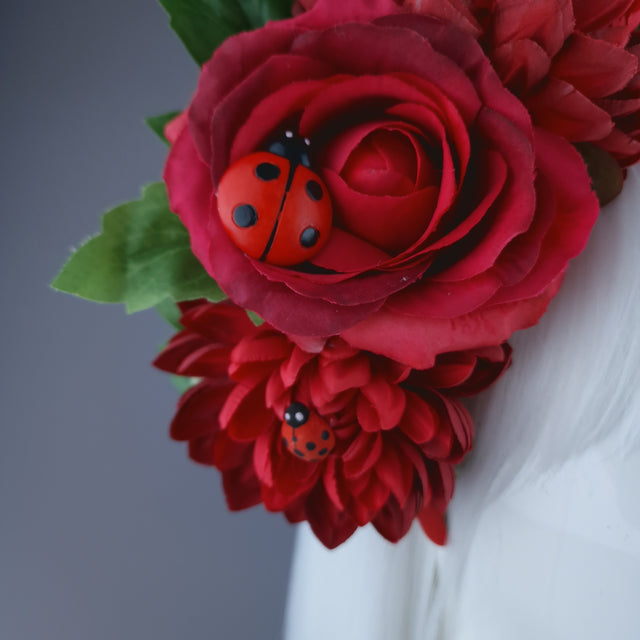 "Buggg" Red Rose & Ladybird Flower Headdress