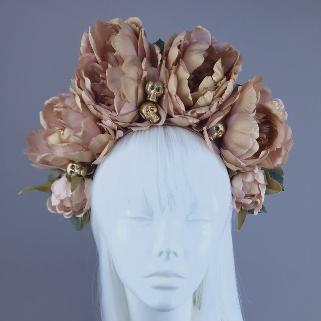 "Sunset" Dusky Pink/Gold Rose Flower Headdress & Skulls