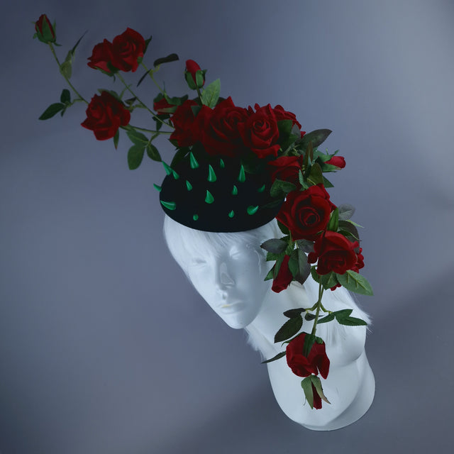 "Caresse De Roses" Red Rose & Thorns Fascinator Hat