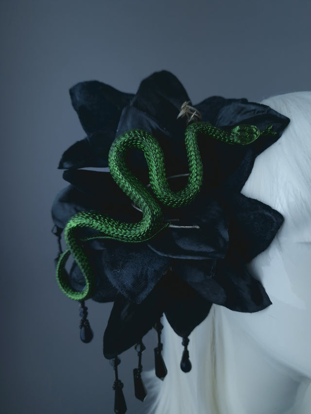 Black Flower Beading & Snake Headdress Fascinator