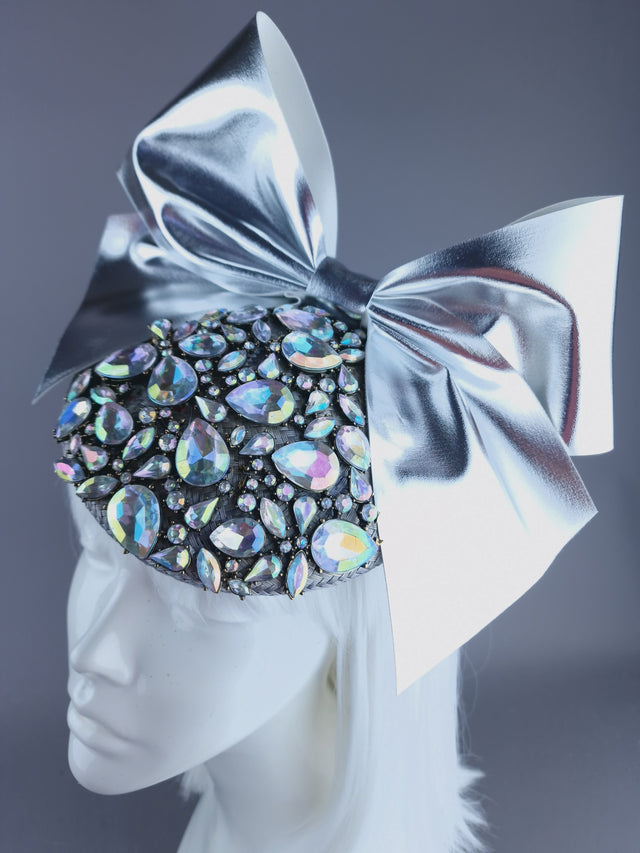 "Diella" Grey Jewel & Silver Bow Fascinator Hat