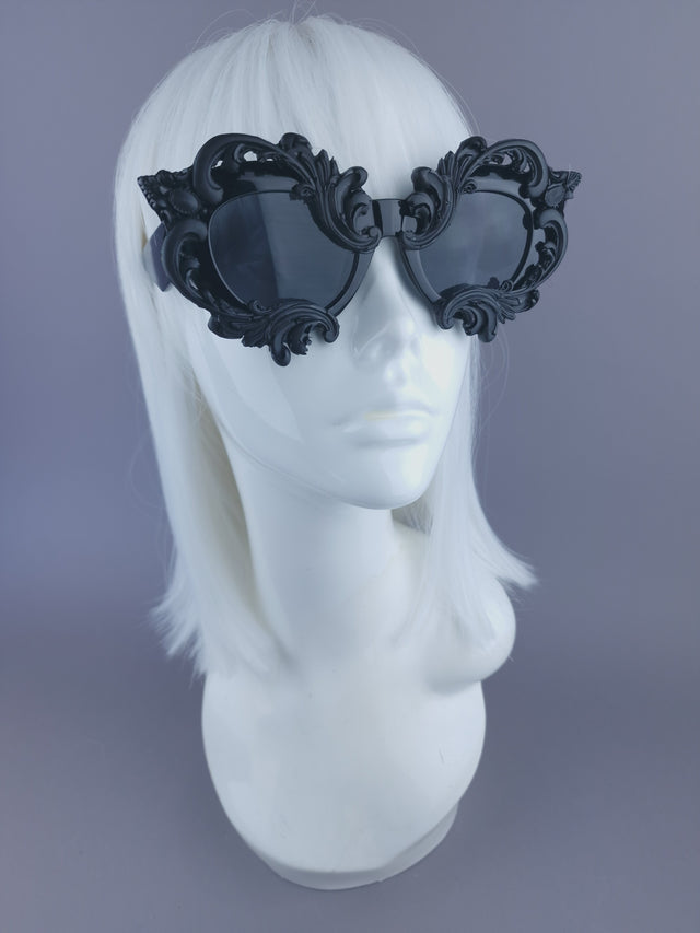 "Cyanide" Black Filigree Cateye Sunglasses