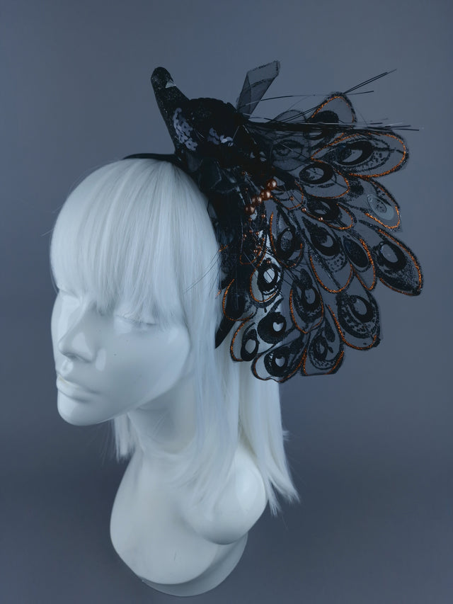 Black Glitter Peacock Xmas Headdress