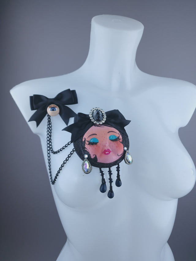 Dollface & Blinking Eye Necklace Brooch Jewellery