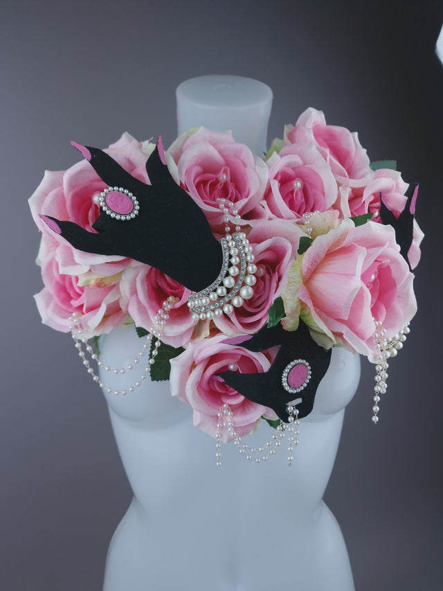 Pearls & Swine: Sexy Pink Roses & Pearls Neckpiece "WAP"