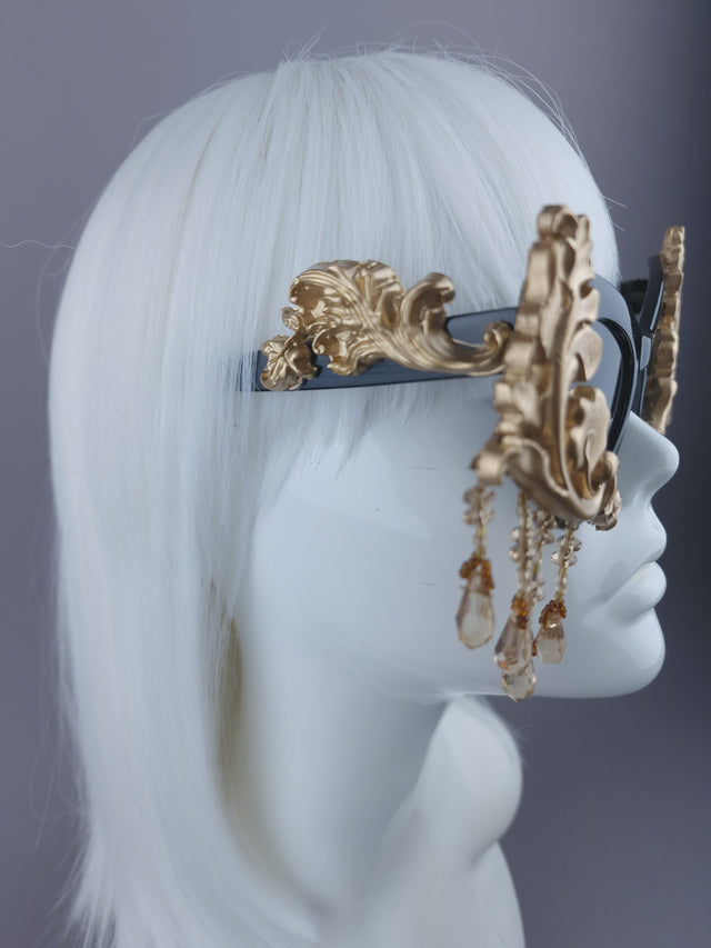 "Jezebeth" Black & Gold Filigree Sunglasses