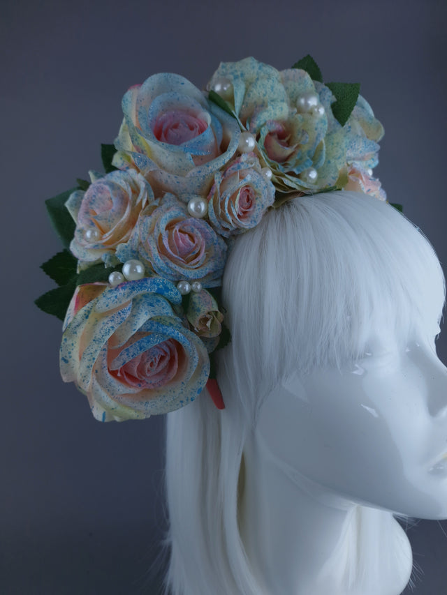 "Lolitta" Pastel Rose & Pearl Flower Headdress & Neckpiece