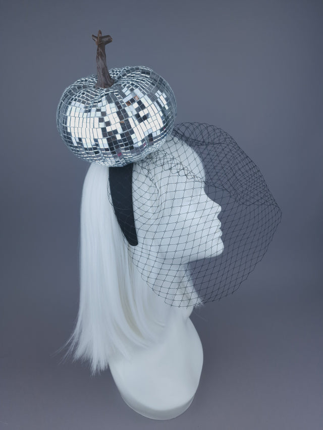 Pearls & Swine: Mirror Ball Pumpkin Veil Headdress "Last Dance"