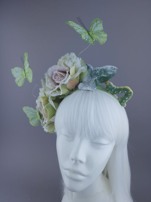 Green Rose & Caterpillar Headpiece