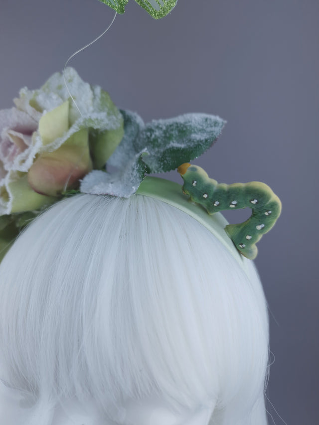 Green Rose & Caterpillar Headpiece